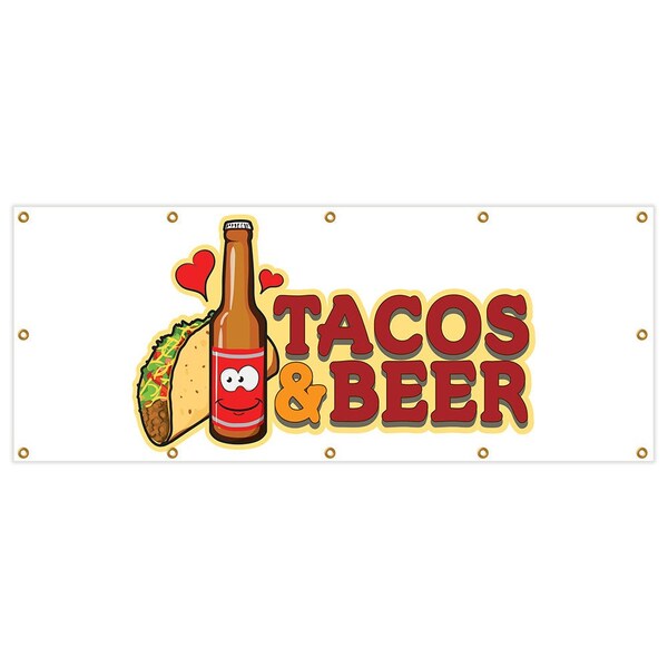 Tacos & Beer Banner Heavy Duty 13 Oz Vinyl with Grommets Single Sided
